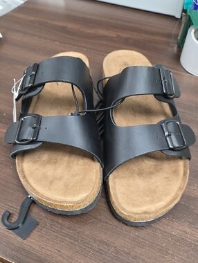 George Size 9 Black Faux Leather Slide Sandal